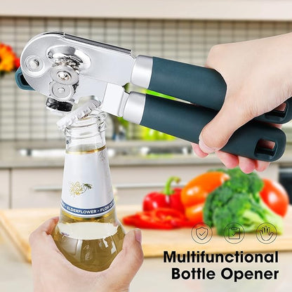 Beneno Heavy Duty Hand Can Opener Manual with Magnet, Durable Sharp Carbon Steel Blade Smooth Cutting, Big Effort-Saving Knob & Soft Grip Handle, Multifunctional Kitchen Tool with Bottle Opener, Green - Image 6