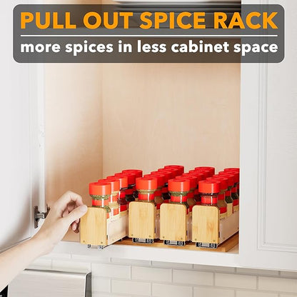 SpaceAid Bamboo Pull Out Spice Rack Organizer for Cabinet, Heavy Duty Slide Out Seasoning Kitchen Pantry Sliding Vertical Organization, 10.1" Wide, 4 Drawers(2" Wide), 1-Tier, Natural - Image 5