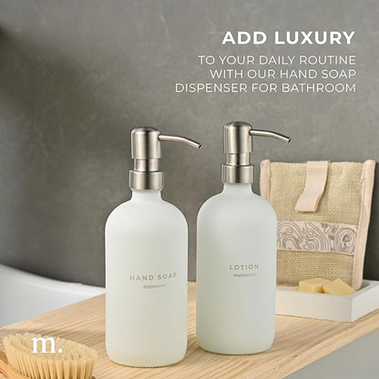 MaisoNovo Soap Dispenser 2-Piece Set | 16.9oz White Bottles with Silver Stainless Steel Pump Core