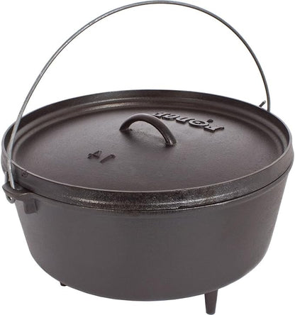 Lodge 10 Quart Pre-Seasoned Cast Iron Camp Dutch Oven with Lid - Dual Handles - Use in the Oven, on the Stove, on the Grill or over the Campfire - Black by Lodge