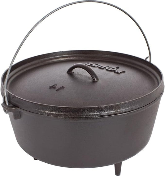 Lodge 10 Quart Pre-Seasoned Cast Iron Camp Dutch Oven with Lid - Dual Handles - Use in the Oven, on the Stove, on the Grill or over the Campfire - Black by Lodge