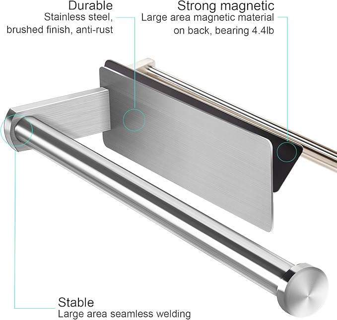 Paper Towel Holders Magnetic Steel Brushed Towel Roll Holders with Strong Magnetic Backing - Fit for Large Paper Towels-for Kitchen,Refrigerator,Grill,Toolbox,Garage,Shop - Image 2