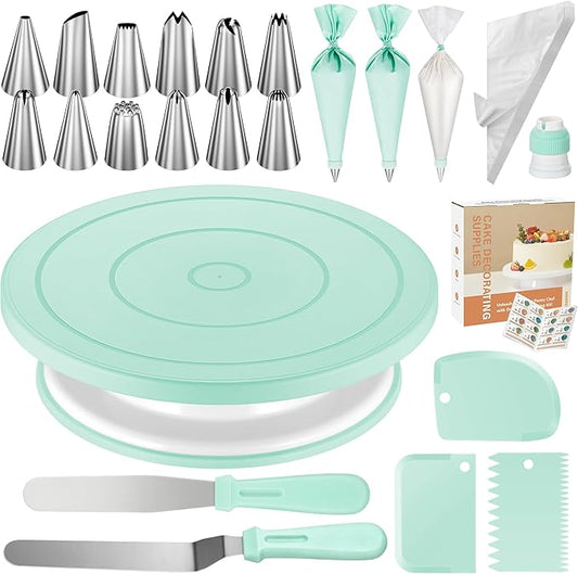Kootek 71PCs Cake Decorating Kit, Baking Supplies Tools - Includes Cake Stand Turntable, 12 Icing Piping Tips Set, 2 Frosting Spatulas, 3 Scrapers, 50+2 Piping Bags, Coupler, Video Tutorial, Booklet by Kootek