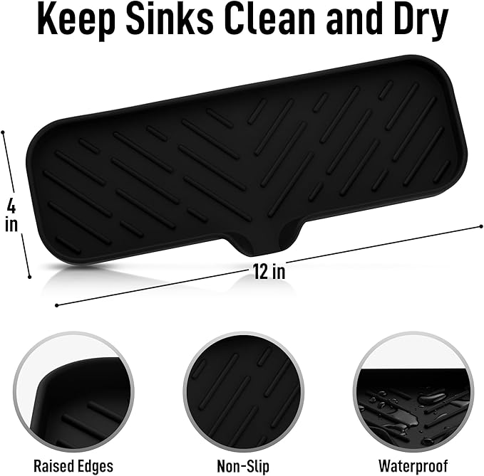 Zulay Kitchen Large Silicone Sponge Holder (12x4) – Flexible Sink Organizer Tray for Kitchen & Bathroom – Multipurpose Soap Dish for Sponges, Makeup, Trinkets & More (Black) - Image 4