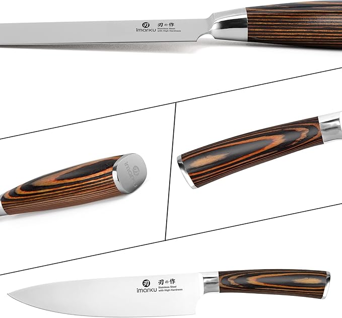 imarku Chef Knife - Pro Kitchen Knife 8 Inch Chef's Knives Japanese HC Steel Sharp Paring Knife with Ergonomic Handle, Tawny Handle, Best Gifts for Men and Women, Gyutou knives - Image 6