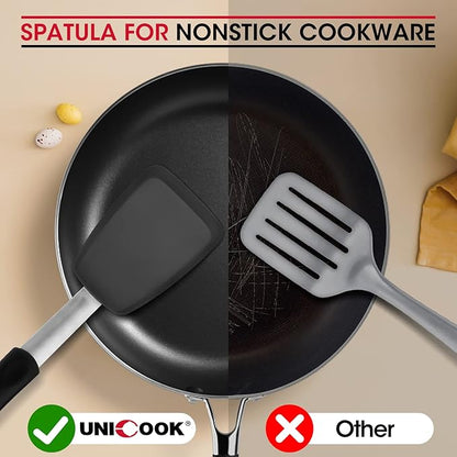 Unicook Flexible Silicone Spatula Turner 2 Pack, 600°F Heat Resistant Spatula for Nonstick Cookware, Essential Kitchen Cooking Utensil for Flipping Eggs, Burgers, Crepes and More, Small and Medium - Image 3