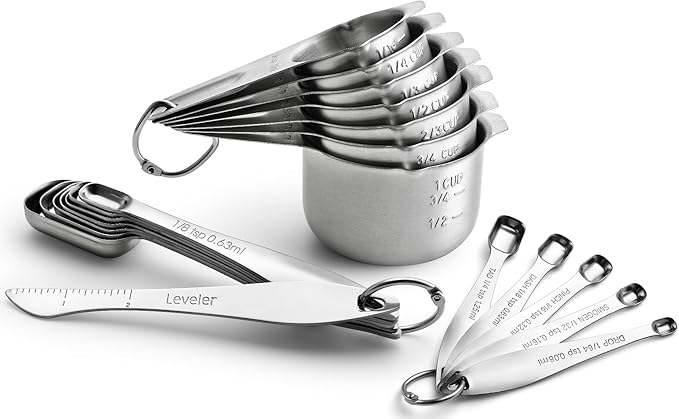 Spring Chef Stainless Steel Measuring Cups & Spoons Set of 20 with Leveler, Nesting 7 Metal Measuring Cups & 13 Spoons for Dry & Liquid Ingredients, Dishwasher Safe Kitchen Tools for Cooking & Baking by SpringChef