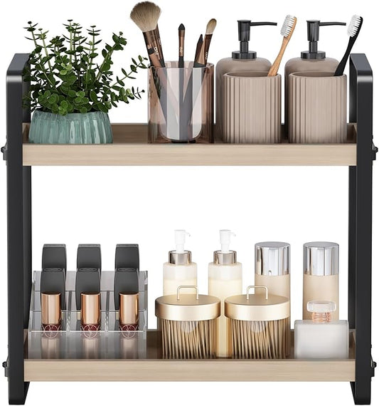 HNRLOY Bathroom Counter Organizer,Bathroom Countertop Organizer,Counter Shelf,Countertop Storage,Organization and Storage,Makeup Shelf,Sink Caddy(Burlywood 2 Tier) by Unknown