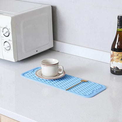 MicoYang Silicone Dish Drying Mat for Multiple Usage,Easy clean,Eco-friendly,Heat-resistant Silicone Mat for Kitchen Counter,Sink,Bar,Bottle,or Cup Light Blue M 17 inches x 6 inches - Image 6
