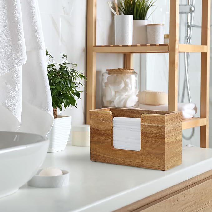 Paper Towel Dispenser Countertop, Acacia Wood Bathroom Paper Towel Holder, Napkin Holder for Kitchen, Multifold C-Fold, Z-Fold, Trifold for Bathroom Toilet Home - Image 5