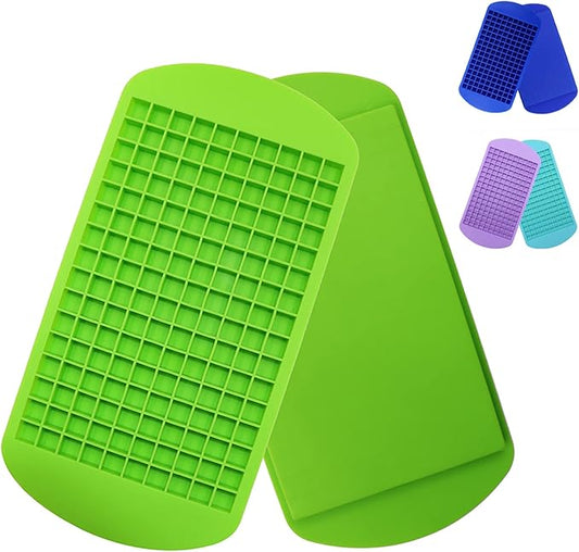 Silicone Mini Ice Cube Trays 2 Pack, 160 Small Ice Cube Molds Easy Release Crushed Ice Cube for Chilling Whiskey Cocktail, BPA Free Flexible Stackable and Durable Soft Mold Storage Containers (Green) by LeeYean