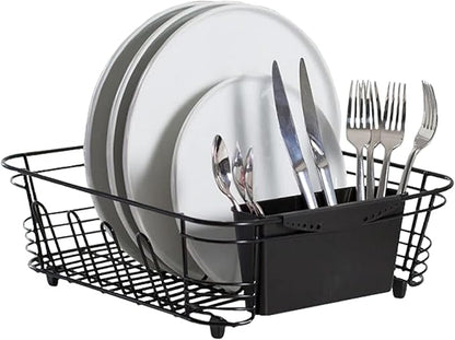 Better Houseware in Sink Dish Drying Rack, Dish Drying Rack in Sink with Non-Slip Handles, Stainless Steel Space-Saving Design, 2-Piece Set with Utensil Holder, 14.5 x 13 x 5 Inch, Black by BetterHouseware