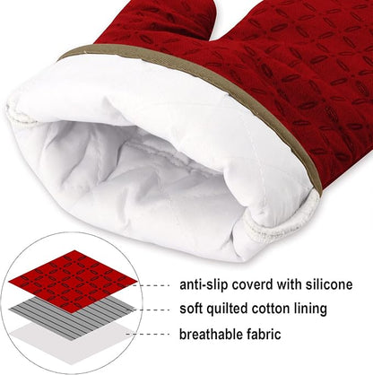 KEGOUU Oven Mitts and Pot Holders 6pcs Set, Kitchen Oven Glove High Heat Resistant 500 Degree Extra Long Oven Mitts and Potholder with Non-Slip Silicone Surface for Cooking (Red) - Image 3