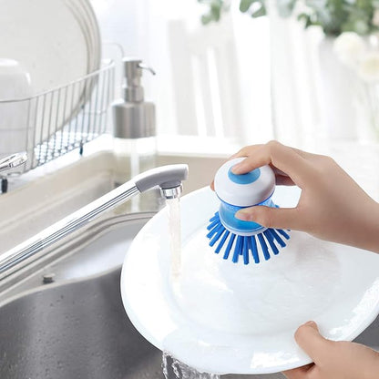 Dish Brush with Soap Dispenser for Dishes Pot Pan Kitchen Sink Scrubbing, Blue 2 Pack - Image 5