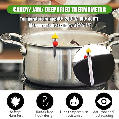 LABO Candy Thermometer, Analog Glass Thermometer with Pot Clip, Dual Scale -40 to 400°F / -40 to 200°C, Instant Read for Sugar, Jam, Syrup, Jelly, Deep Frying, Home Cooking