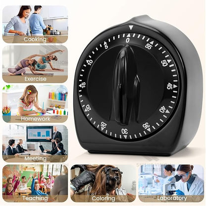 Kitchen Timers for Cooking, 60 Minute Wind Up - Chef Cooking Timer with Loud Alarm,100% Mechanical Desk Timer -No Batteries Required - Manual Countdown timers for Home, Study and Cooking (Black) - Image 3