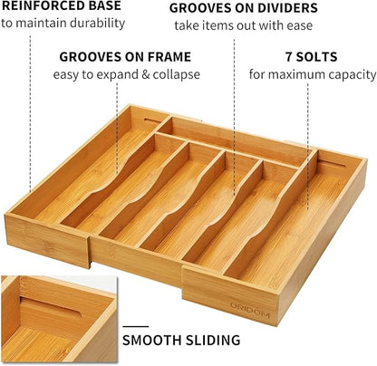 2-Piece Bamboo Silverware Organizer, Expandable Kitchen Drawer Organizer for Cutlery and Utensils, Multifunction Adjustable Bamboo Wood Cutlery Tray in Drawer for Flatware, (Natural) - Image 3