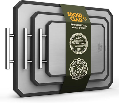 EXTRA LARGE Cutting Board,Double Sided Stainless Steel Cutting Boards Set for kitchen,Stainless Steel/Wheat straw pp Cutting Board for meat,Dishwasher Safe [20 * 13.8+16 * 11+12 * 8.3 Inch] by SC-LLC
