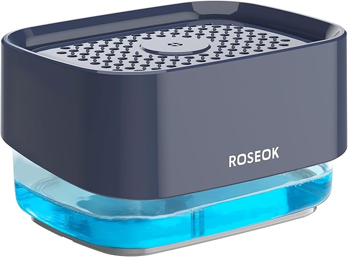 ROSEOK Dish Soap Dispenser for Kitchen,Detachable Soap Dispenser with Sponge Holder for Dish Cleaning,17 Ounces,Navy Blue,1 Pack