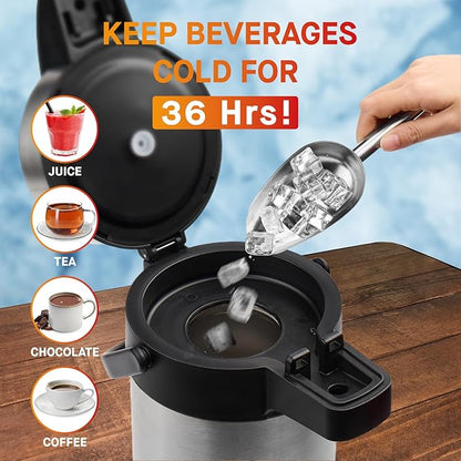 Airpot Coffee Dispenser with Pump - 140 oz Insulated Stainless Steel Coffee Carafe - Thermal Beverage Dispenser - Coffee Urn for Hot/Cold Water, Party Chocolate Drinks - Image 5