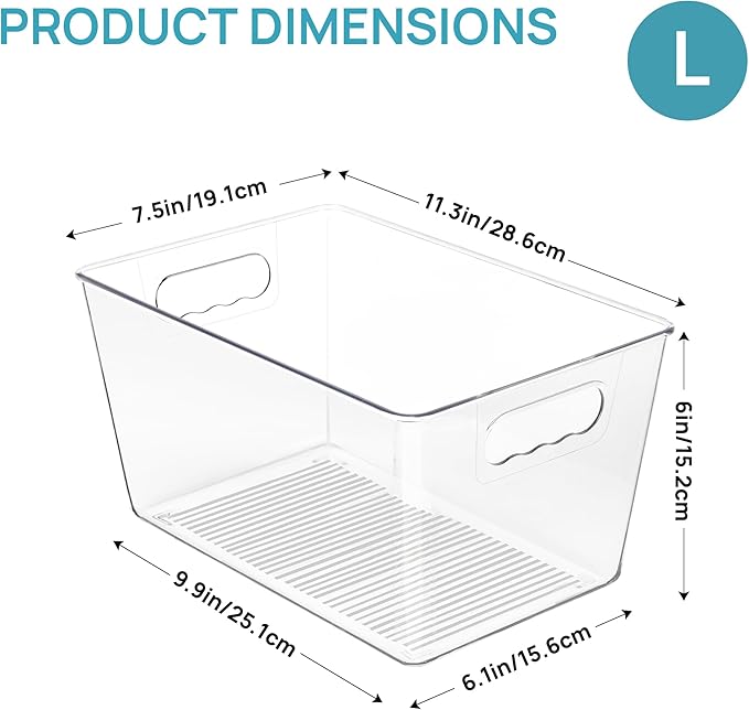 Vtopmart Clear Plastic Pantry Organizer Bins, 4 PCS Food Storage Bins with Handle for Refrigerator, Fridge, Cabinet, Kitchen, Countertops, Cupboard, Freezer Organization and Storage, BPA Free, Large - Image 2