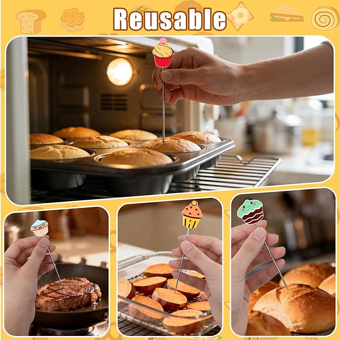 6pcs Cake Test for Baking, Durable Stainless Steel Cake Test Stick Baking Doneness Tester Sets Reusable Kitchen Bakery Tools for Cupcake Bread Muffin Supplies