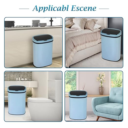 Dkeli Kitchen Trash Can for Bathroom Bedroom Home Office Automatic Touch Free High-Capacity Garbage Can with Lid Brushed Stainless Steel Waste Bin 13 Gallon / 50L - Blue