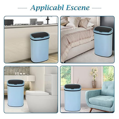 Dkeli Kitchen Trash Can for Bathroom Bedroom Home Office Automatic Touch Free High-Capacity Garbage Can with Lid Brushed Stainless Steel Waste Bin 13 Gallon / 50L - Blue