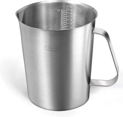 Measuring Cup, [Upgraded, 3 Measurement Scales, Including Cup Scale, ML Scale, Ounce Scale], Newness Stainless Steel Measuring Cup with Marking with Handle, 64 Ounces (2.0 Liter, 8 Cup) by Newness