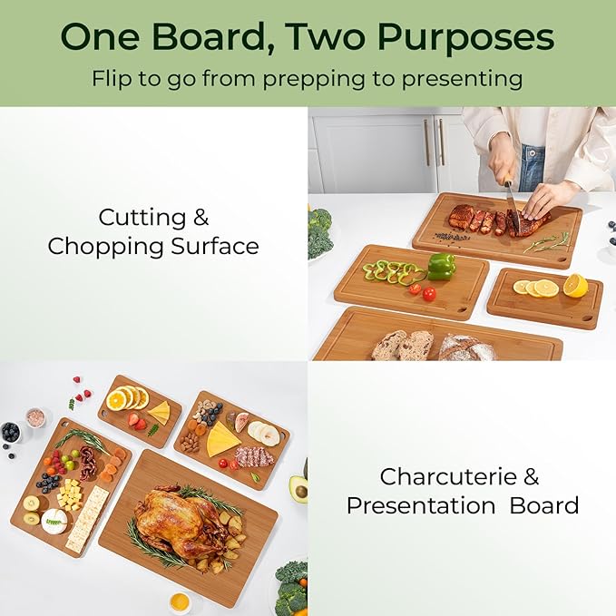 Keechee Wood Cutting Board, Carbonized Bamboo Cutting Boards Set With Smooth Surface & Easy Storage For Busy Kitchens, Ideal Charcuterie & Chopping, Durable, Knife-Friendly (4Pcs) - Image 3