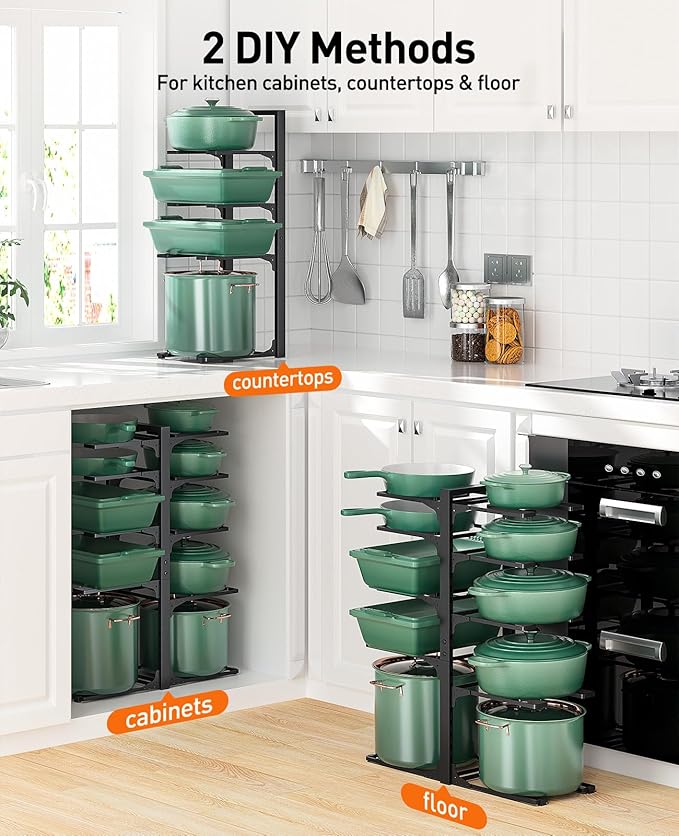 ORDORA 10-Tier Pots and Pans Organizer under Cabinet, Kitchen Cabinet Organizers and Storage, Heavy Duty Pots and Pan Storage Rack Organizer inside Cabinet, Adjustable - Image 4