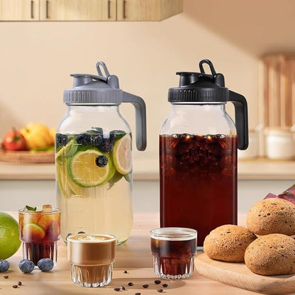 64OZ Glass Pitchers with Lid, Wide Mouth Water Jugs, Leak-Proof Airtight Mason Jars for Cold Brew Coffee, Iced tea, Milk, Food Storage, Sun Tea Jar，Set of 2. - Image 8