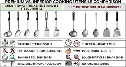 Stainless Steel Cooking Spoons Set, Large Serving Spoons Stainless Steel with Soup Ladle, Solid Spoon & Slotted Spoon, 3-Piece Thickened Metal Cooking Spoon for Kitchen Serving & Cooking