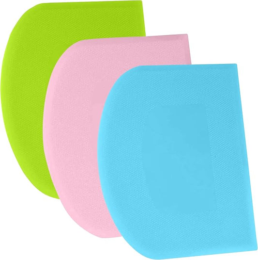 SURDOCA Dough Scraper Bench Scraper - 3P 13x7.9" Plastic Flexible Bowl Scraper, Sharp Edge & Angles Cake Scraper. Non-Slip Bakeware Decorating Tools Sculpting & Modeling Tools - Pink+Blue+Green by SURDOCA