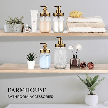 Amolliar Plastic Mason Jar Soap Dispenser with Pump Lid,16OZ Refillable BPA-Free Hand Soap Dispenser Set with Cute Lables - for Kitchen/Bathroom, Liquid Soap, Dish Soap, Lotion (2 Pack, Gold) - Image 6
