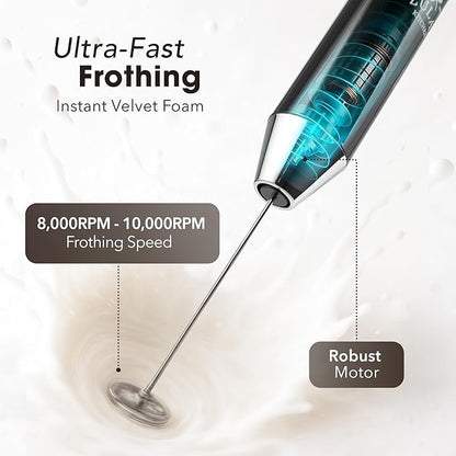 Zulay Kitchen Rechargeable Milk Frother Handheld - Lux 4 Whisks, Powerful 2-Speed Motor, Waterproof, 2000mAh Battery - Drink Mixer for Latte, Cappuccino, Matcha & Protein Powder - Jet Black - Image 6