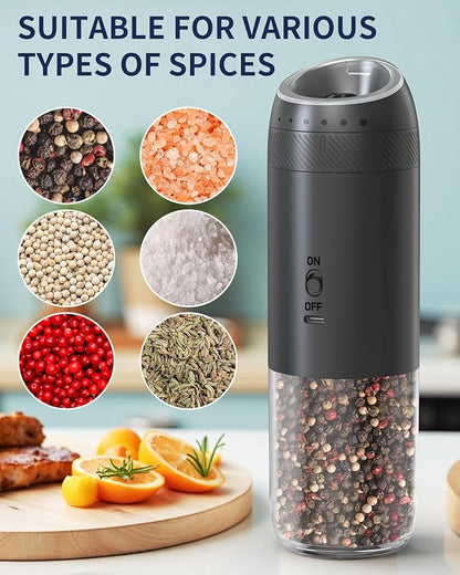 CIRCLE JOY Gravity Electric Salt and Pepper Grinder Set Rechargeable Automatic Pepper Mills with External Adjustable Coarseness, 176ml Large Capacity, Bright LED Light - Image 5