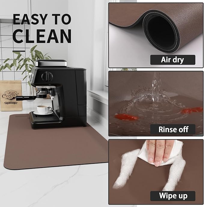 HotLive Coffee Mat - Absorbent Hide Stain Rubber Backed Dish Drying Mat for Kitchen Counter - Bar Mats for Countertops Accessories Fit Under Coffee Maker Espresso Machine - Image 4