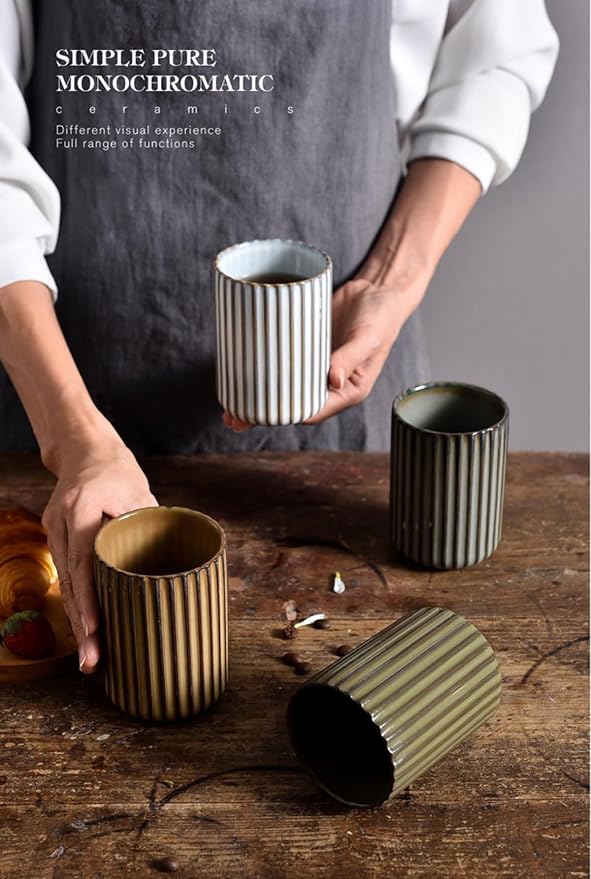 TOPYOKK Stoneware Coffee Bar Utensil Holder Tea & Coffee Spoon & Stirrer Holder for Stir Stick Straw Teaspoon Holder Spoon Cup Small Utensil Jar Fluted Vertical Stripe (Bronze) - Image 7