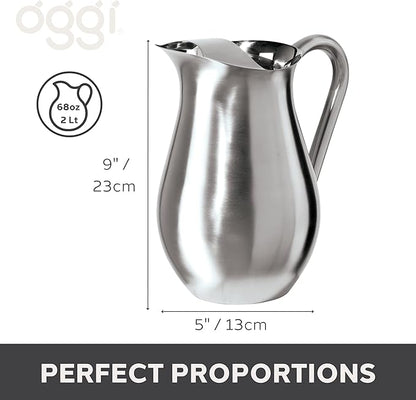 OGGI Stainless Steel Pitcher- Stainless Steel Water w/Ice Guard, Water Carafe, Great Metal Container for Entertaining, Ideal 68oz / 2 Lt Drink Pitcher - Image 6
