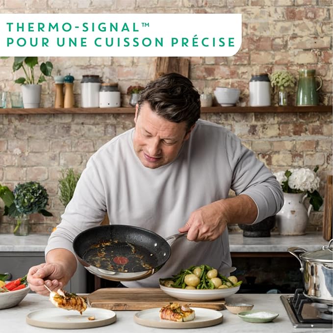 T-Fal x Jamie Oliver Nonstick Coated Stainless Steel Pans 9.5" & 11", Induction Compatible, Oven Safe up to 500°F, Chef's Stainless Steel Skillet, Frying Pan, Silver - Image 5