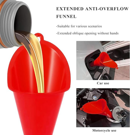 Oil Funnel, Multi-Purpose Plastic Long Neck Oil Funnel, Automotive Use Funnels for Filling Oils Lubricants Water Diesel, Kitchen Funnels for Filling Bottles Jars (Red)