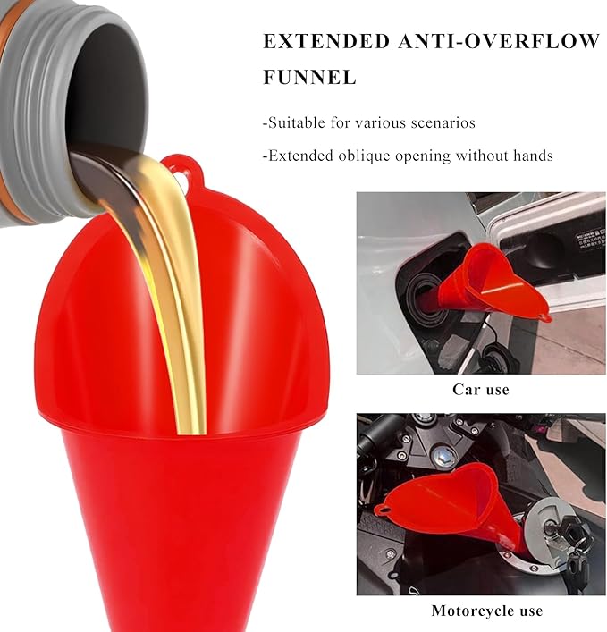 2 PCS Oil Funnel, Multi-Purpose Plastic Long Neck Oil Funnel, Automotive Use Funnels for Filling Oils Lubricants Water Diesel, Kitchen Funnels for Filling Bottles Jars (Red)