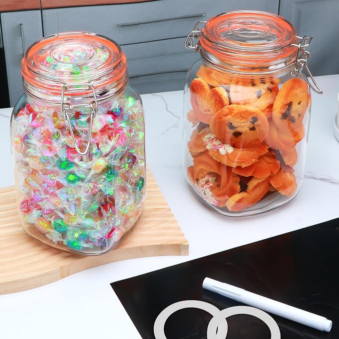 50oz Glass Jars with Clamp Lids,Set of 4,1500ml Square Wide Mouth Mason Jars with Airtight Lids,Large Glass Storage Container with Clip Lid for Kitchen,Flour,Pasta,Beans - Image 5