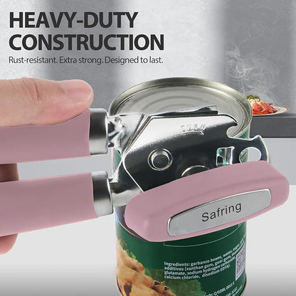 Safring Can Opener Manual, Heavy Duty Handheld Strong Can Opener with Soft Touch Handle, Sharp Blade Smooth Edge, Can Openers with Multifunctional Bottle Opener, Pink - Image 6