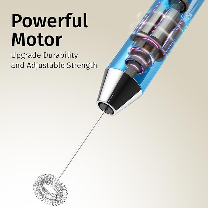 Zulay Kitchen Rechargeable Milk Frother Handheld Lux - Powerful 2-Speed Motor, Waterproof, 2000mAh Battery - Drink Mixer for Latte, Cappuccino, Matcha & Protein Powder - Metallic Blue - Image 9
