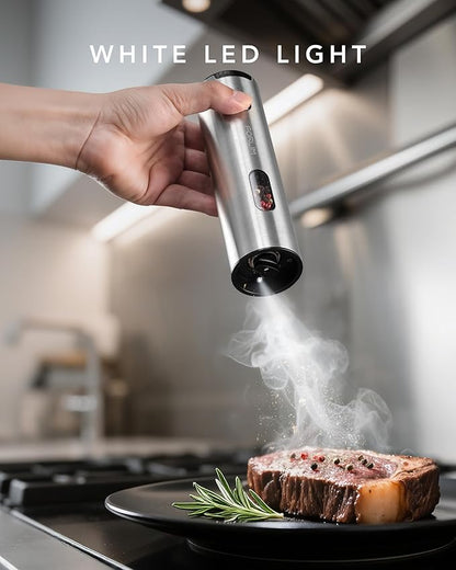 FORLIM Electric Salt and Pepper Grinder Set Rechargeable, Auto Salt and Pepper Grinder set with Charging Base, Adjustable Coarseness, LED Light, Automatic Salt Grinder Refillable,Pepper Shakers Set - Image 5