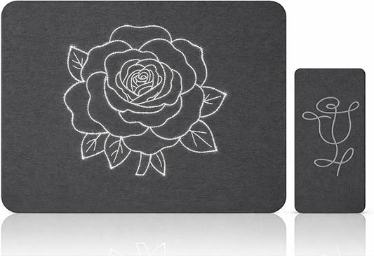 Stone Dish Drying Mat for Kitchen Counter, Glittery Resin Rose Pattern Quick Drying Mat, Water Absorbing Diatomaceous Pad for Plate Bottle Utensil Rack,Space Saving (Silver & Grey 16"×12" & 8"×4")