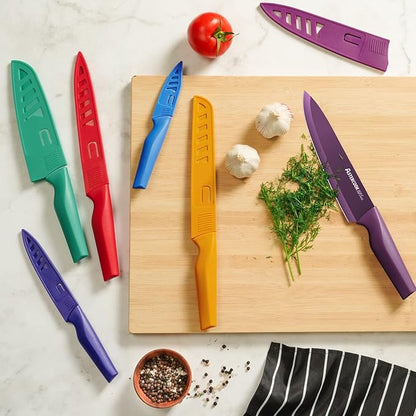 Astercook Knife Set, 12 Pcs Color-Coded Kitchen Knives Set, 6 Color Anti-Rust Coating Stainless Steel Chef Knife Sets with 6 Blade Guards Dishwasher Safe Mothers Day Gifts - Image 3