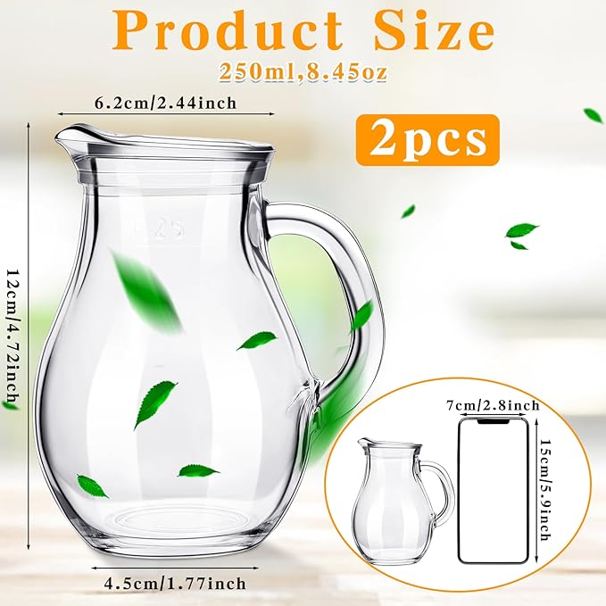 Leinuosen 2 Pcs Glass Pitcher Elegant Shaped Glass Tea Pitcher Coffee Milk Creamer Pitchers Creative Milk Frothing Pitchers Frother Cup Creamer Jug(250 ml,Elegant Style)